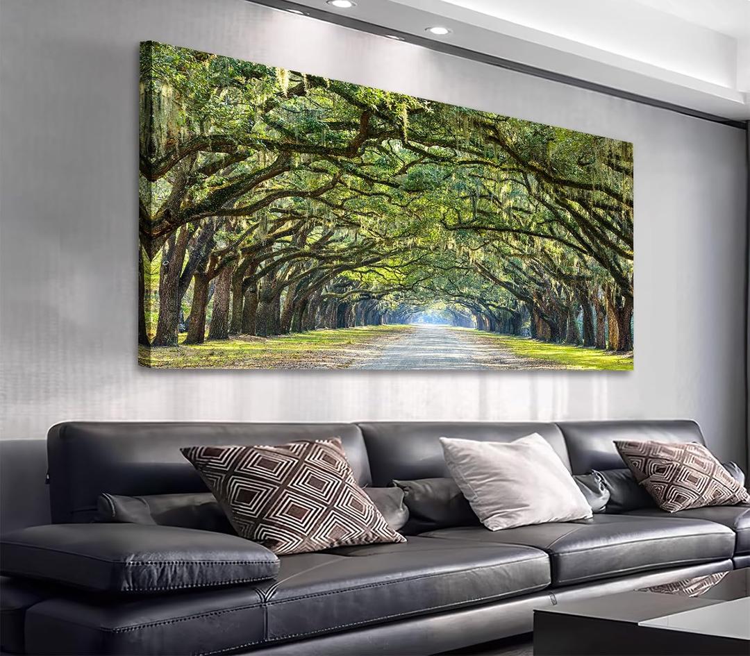 Green Oak Forest Wall Art Georgia Tree Lined Road Canvas Prints, 24"x48"