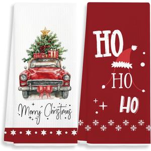 Christmas Decorative Kitchen Towels Set of 2, Merry Christmas Ho Ho Ho, Dish Towels, Christmas Ornaments, Hand Towels, 16x24 Inches, for Family, Friends, etc.(020)