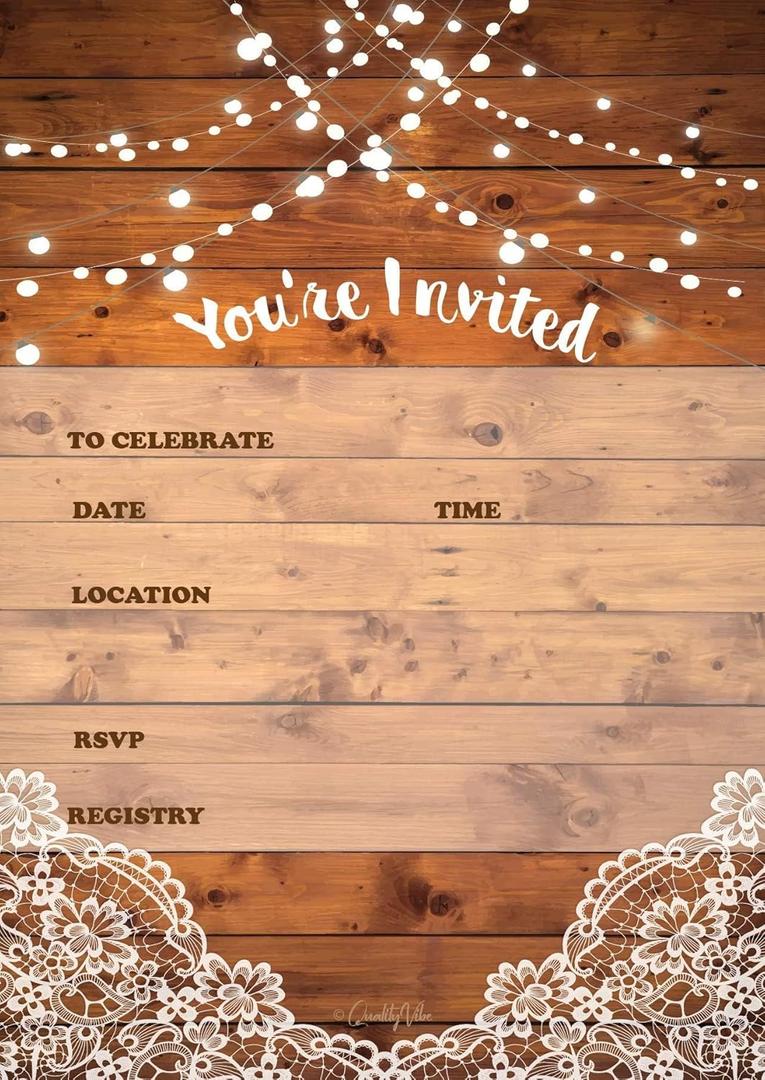25 Rustic Invitations & 25 Envelopes For Wedding, Bridal Shower, Birthdays, Engagements, Bachelorettes This Barn Rustic Invite Style Is Also Great For Housewarming, Retirement & Rehersal Parties.