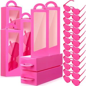 Fuyoooo 24 Pcs Hot Pink Party Favor Boxes Heart Shape Sunglasses Doll Gift Boxes for Princess Birthday Bridal Showers Party(Hot Pink)