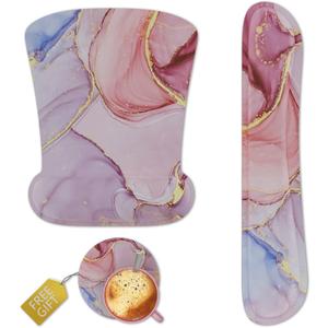 Wrist Rest Support Ergonomic Gel Mouse Pad & Memory Foam Keyboard Set Non-Slip Rubber PU Base Easy Typing and Relieve Wrist Pain Mouse Mat for Computer Office - Pink Marble