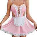 Avidlove Lingerie Sexy Maid Dress French Cosplay Halloween Costumes Outfits (Pink, XL)