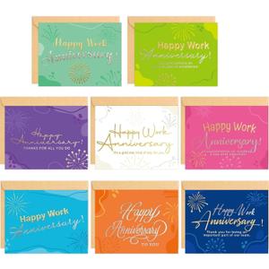 Fancy Land Colorful Work Anniversary Cards 24 Pack Embossed Business Employee Appreciation Cards with Envelopes Blank Inside