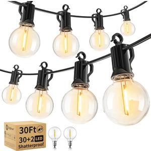 Brightown Outdoor String Lights - Waterproof Globe Patio Lights 30 Ft with 30 G40 Shatterproof LED Bulbs, Connectable Commercial Hanging Light for Backyard, Bistro, Porch, Cafe, Deck, Garden (Black)