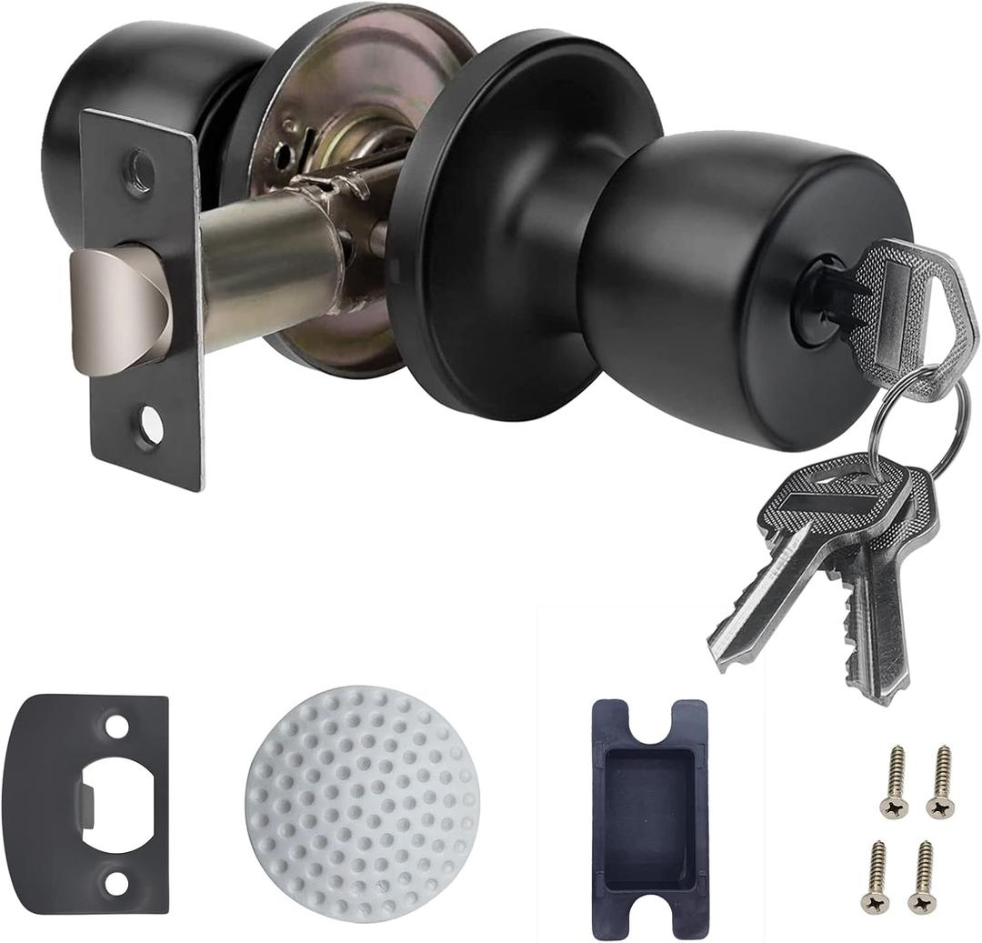 Doorknob with Key Matte Black Round Ball Door Knob Passage Door Privacy Locking Interior/Exterior Door Knob/Berlin Series Lock for Room Door