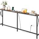 Gewudraw 70 in Skinny Sofa Table Behind Couch，Console Table with Oulets & USB Ports for Hallway, Entryway,Living Room, Bedroom, Rustic Brown