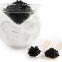 Caviar Server Set Glass Caviar Dish with 2 Pcs Shell Caviar Spoons Chiller Server with Ice Holder for Shrimp Ice Cream Martinis and Cocktails Dishwasher Safe Caviar Serving Dish