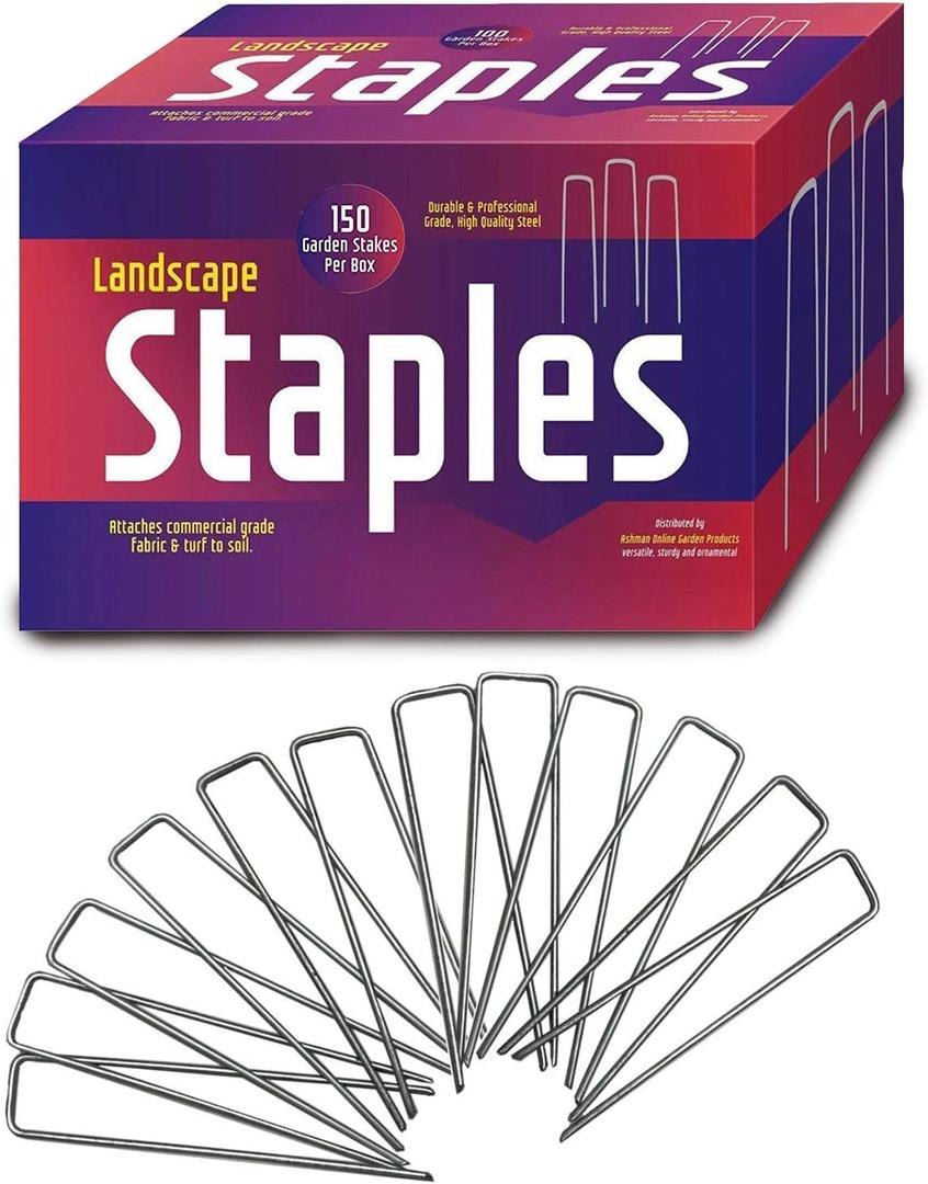 Ashman 150 Pack Galvanized Garden Stakes Landscape Staples and Fence Stake Sod Staples - Heavy Duty & Anti Rust Zinc Coated. (6 Inch 11 Guage)