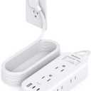 Extension Cord 15 ft - Power Strip Surge Protector, Flat Plug with 6 AC Outlet Extender 3 USB Ports (2 USB-C), 1080J, Multi Plug Outlets Desktop Charging Station for Home College Dorm Room Essentials