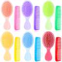 12 Pack Wet Small Hair Brush Combs Set, 6 Detangler Mini Brush Detangling Travel Hair Brush 6 Plastic Fine Wide Combs for Women Men Kids Toddler Girls Baby(Bright Color)