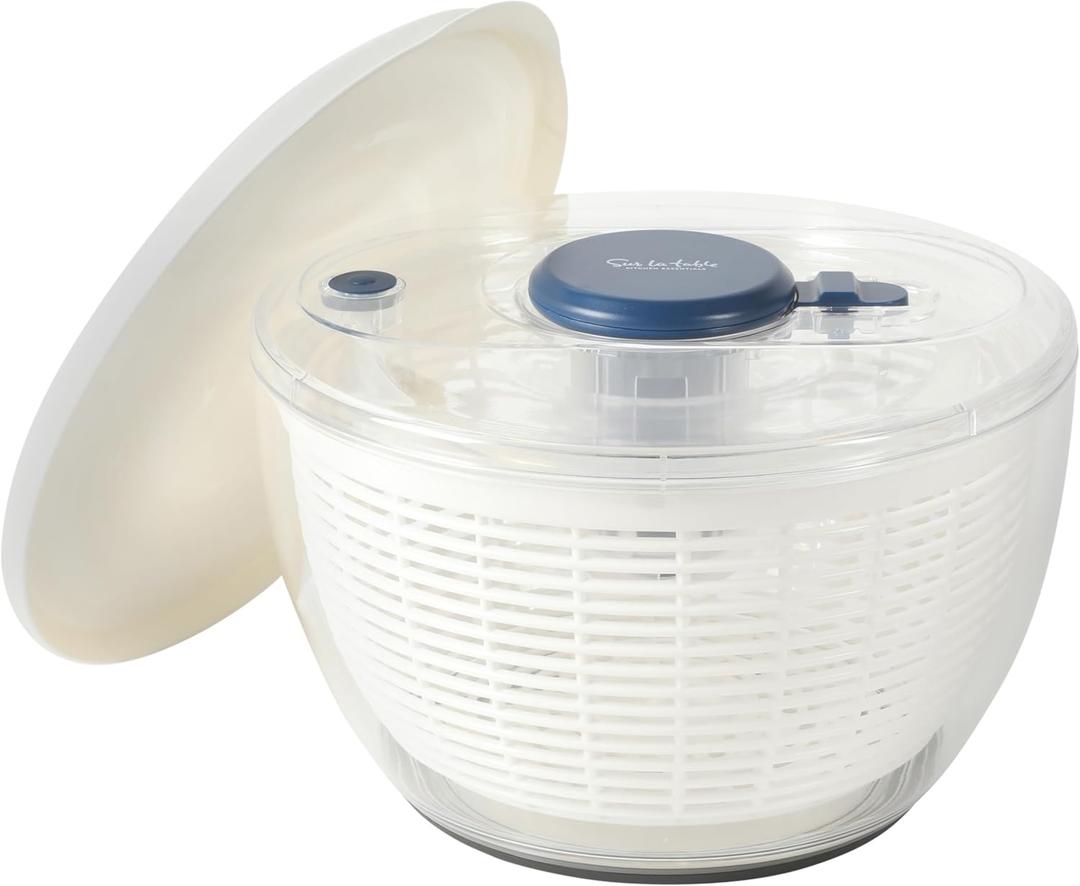 Sur La Table Kitchen Essential 6.3 Qt Salad Spinner, Fruit Wahser, Fruit Washing Bowl with Strainer, Vegertable Cleaner, Salad Cleaner, Lettuce Washer - Navy Blue