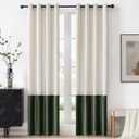 Ivory Cream Green Velvet Curtains 84 inch Color Block Luxury Elegant Modern Living Room Curtain Light Blocking Thermal Insulated Soundproof Room Darkening Energy Saving Drapes for Bedroom Set of 2, 52"W x 84"L