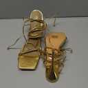 Mostrin Gold Strappy Heels for Women Lace Up Heels Tie Up Stiletto Heeled Sandals Square Open Toe High Heels for Prom, Party and Weddings Size 9