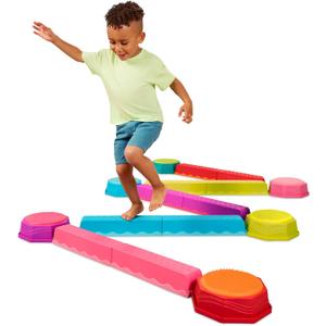 B. toys Balance Beam Set, 10 Beams & 6 Sensory Stepping Stones, Rainbow, 1 Count