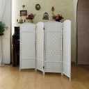Compact 4 Panel Short Room Divider, 47.2 Inch Tall Double-Sided Rattan Folding Privacy Screen for Home & Office,White
