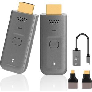 Wireless HDMI Transmitter and Receiver - 4K 60Hz Ultra HD 100ft RangeZero LatencyPlug & Play Portable HDMI 2.0 Support 2.4/5.8Ghz, for Laptop/Pc/Tv Box/Camera/Projector (Gray)