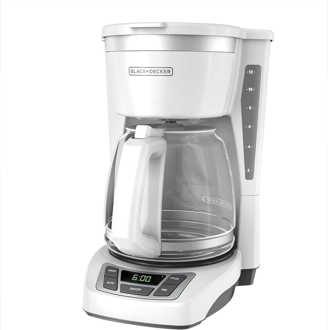 BLACK+DECKER CM1160W-1 CM1160W 12-Cup Programmable Coffeemaker, White/Stainless Steel