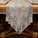 Loom and Mill Luxury Table Runner 72 Inches Long, Elegant Jacquard Dining Table Runners with Handmade Multi-Tassels for Dining Room Dresser Party Holiday Banquet Decoration(Gray, 13*72 inch)