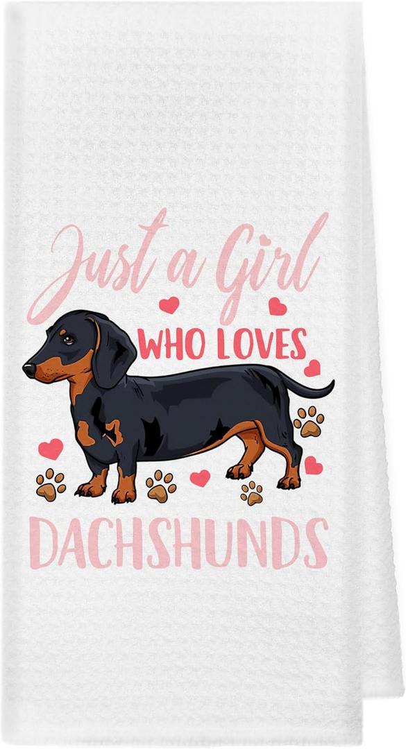 kunlisa Dachshund Kitchen Towels,Black and Tan Dachshund Kitchen Towels and Dishcloths 1624 Inch,Funny Sausage Dog Hand Dish Tea Towel for Kitchen Decor,Dachshund Mom Gifts(white3) (Cat12)