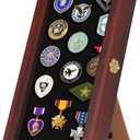 Verani 8.5 x15 Pin Display Case with Real Glass Door Frame Bracket for Military Medals, Beach Tags, Jewelry Pins, Pin Gift, Insignia Ribbons, Pin Enthusiast Collectibles, Mahogany