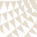 Gilprop 49.2 Ft / 60 Pieces Light Brown Plaid Party Decorations Pennant Banner Triangle Flags Garland Bunting Banner for Birthday Gender Reveal Wedding Baby Shower Decor Supplies