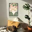 Rustic Japanese Canvas Wall Art, Japan Cat Bathroom Aesthetic Poster, Tabby Cat In Bathtub Print, Neutral Pink Flowers and Green Leaves Picture, Restroom Cute Animal Painting 12x16in Unframed