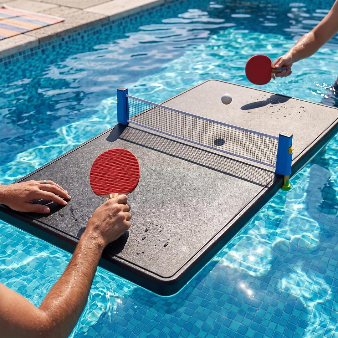 Silipull Floating Table Tennis for Pool Game, Floating Table Top with Net Set Swimming Pool Game with Paddles and Balls for Adult Summer Beach Party Outdoor Fun
