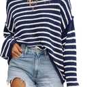 BTFBM Women's Striped Knit Sweaters 2025 Spring Fall Boat Neck Off Shoulder Long Sleeve Oversized Casual Pullover Tops(Striped Navy White, Small)