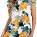 NORACORA Womens Summer Tops Short Sleeve Floral Shirts Dressy Casual Cap Sleeve Crew Neck Cute Tunic Blouses Fashion Clothes, Size M