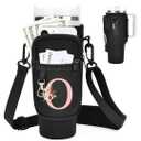 Initial Water Bottle Holder with Strap for Stanley Cup Accessories 40 oz Tumbler/Simple Modern Tumbler Bag, Water Bottle Carrier Bag with Strap for Men Women Gift Hiking, Travel, Camping, Walking Gym