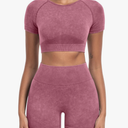 2 Piece Workout Short Sleevet Sets for Women,Seamless Summer Gym Tops High Waist Yoga Shorts Outfits M