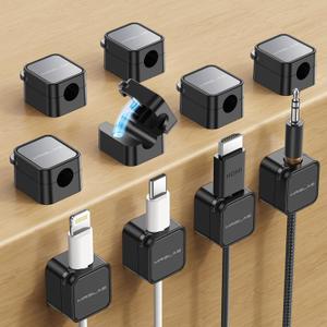 MRGLAS 10-Pack Magnetic Cable Management Cord Organizer,[1s Lock] Cable Holder Clips -Desk Cable Clips [Cable Smooth Adjustable], Adhesive Wire Organizer Keeper for Nightstand Desktop Car Office-Black