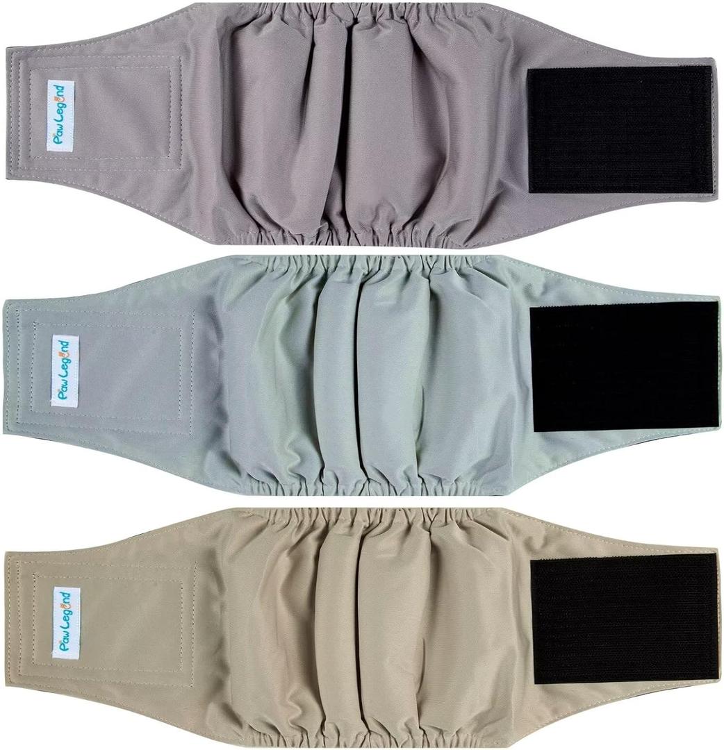 Paw Legend Washable Dogs Diapers Male Dog Belly Bands for Male Dogs Diapers Reusable Puppy & Doggie Diapers Male (3 Pack, Medium) (Purple Grey, Green, Brown)