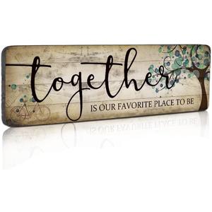 Family Art Decor Inspirational Quotes Wall Hanging Sign - Together is Our Favorite Place to Be - Motivational Home Art Decor Wood Plaque Sign 16"x5"