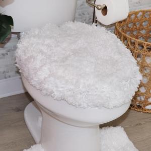 Soft Microfiber Bathroom Toilet Lid Cover, Machine Washable Seat Covers, Stays in Place Rubber Backing, Fits Most Round, Elongated and Oblong Lids, Home Decor Accessories, 18x18, White