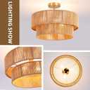 18''Boho RattanCeiling LightHandwoven Semi Flush Mount Fixture for Bedroom,Living Room, Kitchen, Hallway, Dining Room