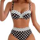 SweatyRocks Women's Polka Dots 2 Piece Bikini Set Color Block High Waisted Thong Bathing Suit Swimwear, Large