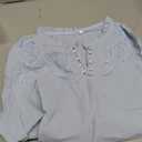 3/4 Length Sleeve Womens Tops Cotton Linen Button Loose Crew Neck Casual Boho Top Vintage Embroidered Blouse Tops, Size 4