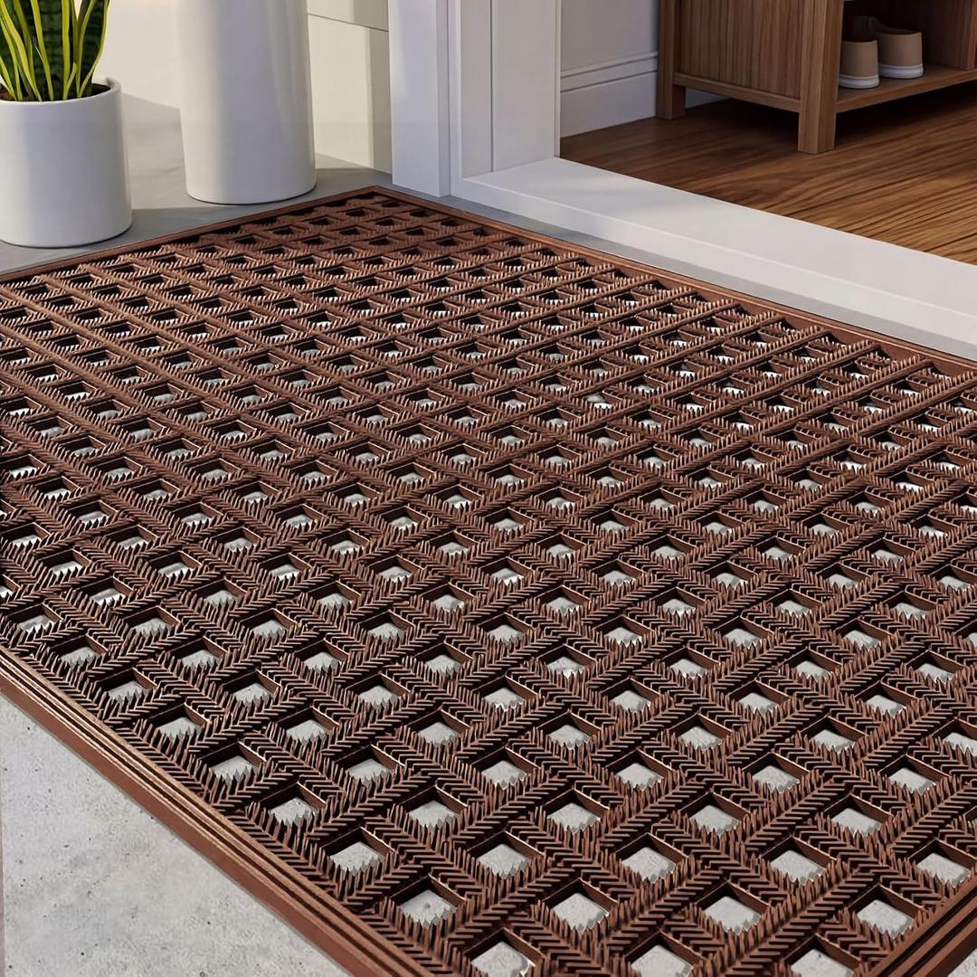 Bulijojo Outside Entrance Doormat with Drainage Holes 24"x36" Brown