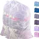 Polecasa Extra Heavy Duty Large Diamond Mesh Laundry Bags with Drawstring Closure & ID Tag, 2Pcs 24 x 36 inches Washable Storage Bag for Hamper, College, Travel, Sports, Dorms, White