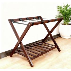 Solid Wood Luggage Rack, Foldable Suitcase Stand, Luggage Holder with Storage Shelf