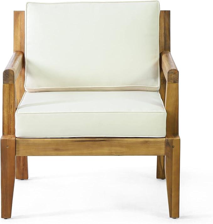 Merax Outdoor Patio Club Chairs,1 Pc,Acacia Wood Frame Conversation Set with Cushion for Porch Backyard,Classic Style