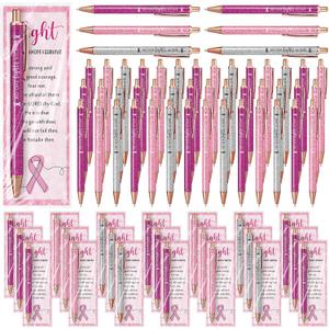 50 Set Breast Cancer Awareness Gifts Glitter Pens Bulk Pink Ribbon Breast Cancer Accessories with No One Fights Alone Cheer Up Cards for Women Survivor Patients Public Charity Events