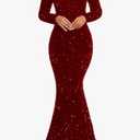 Sparkly Sequin Prom Dresses for Women Long Sleeves Mermaid Wedding Guest Dresses Sweetheart Neck Evening Gowns with Train, M/L