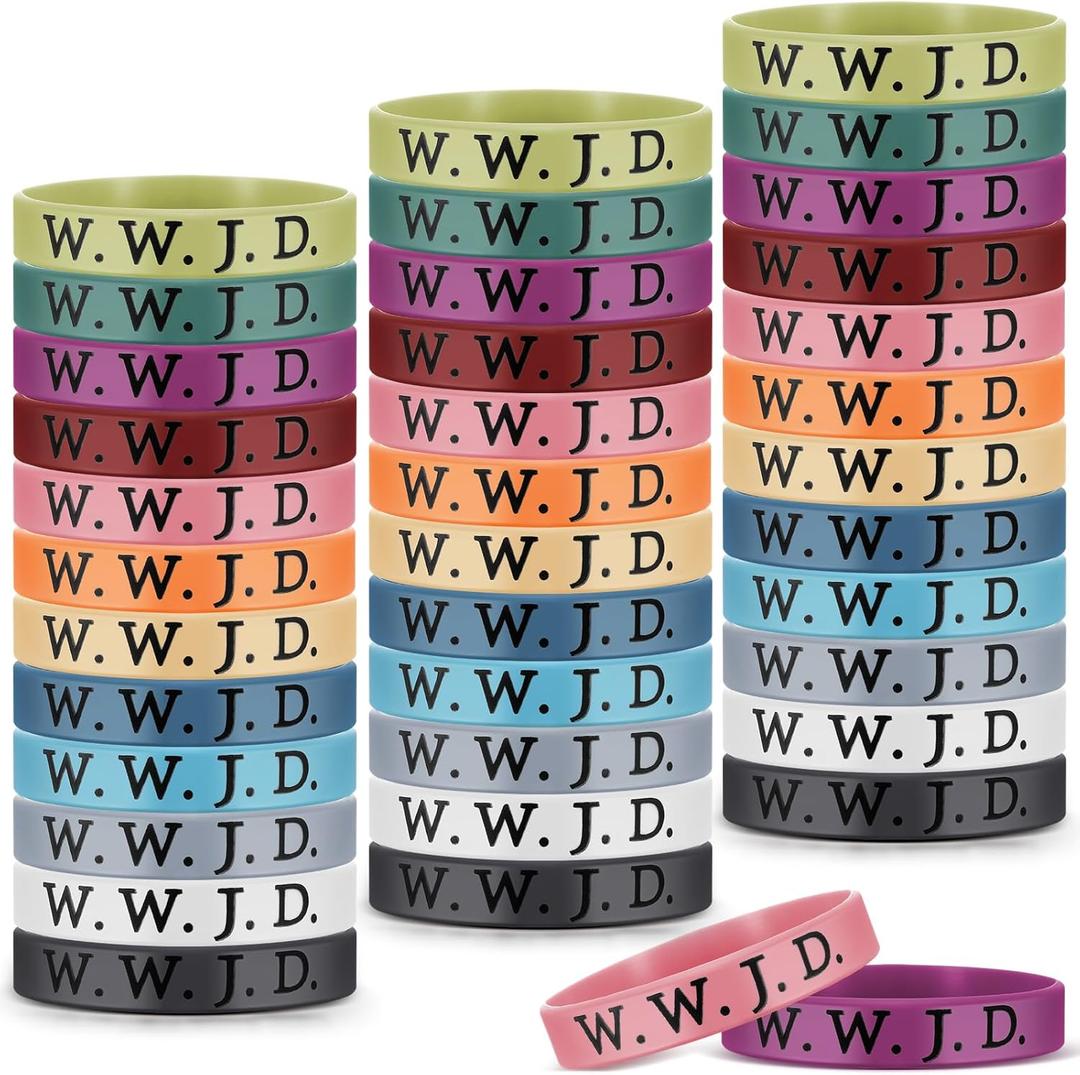 Cunno 36 Pcs WWJD Rubber Bracelets What Would Jesus Do Bracelets Bulk Religious Bible Verse Silicone Wristbands Colorful Inspirational Christian Wristbands Gifts Men Women Church Party Favors