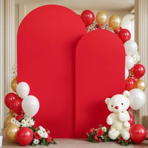 Red Arch Backdrop Covers - 7.2FT, 6FT Spandex Fitted Wedding Arch Stand Covers Round Top Chiara Arch Backdrop Cover for Wedding Birthday Party Decoration
