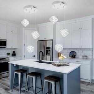 3-Lights Pendants Lightfor Kitchen lsland Chandeliers Dining Room,Square Entryway Light Fixture Hanging Adjustable Height Silver Crystal Chandeliers for Bedroom Hallway Foyer