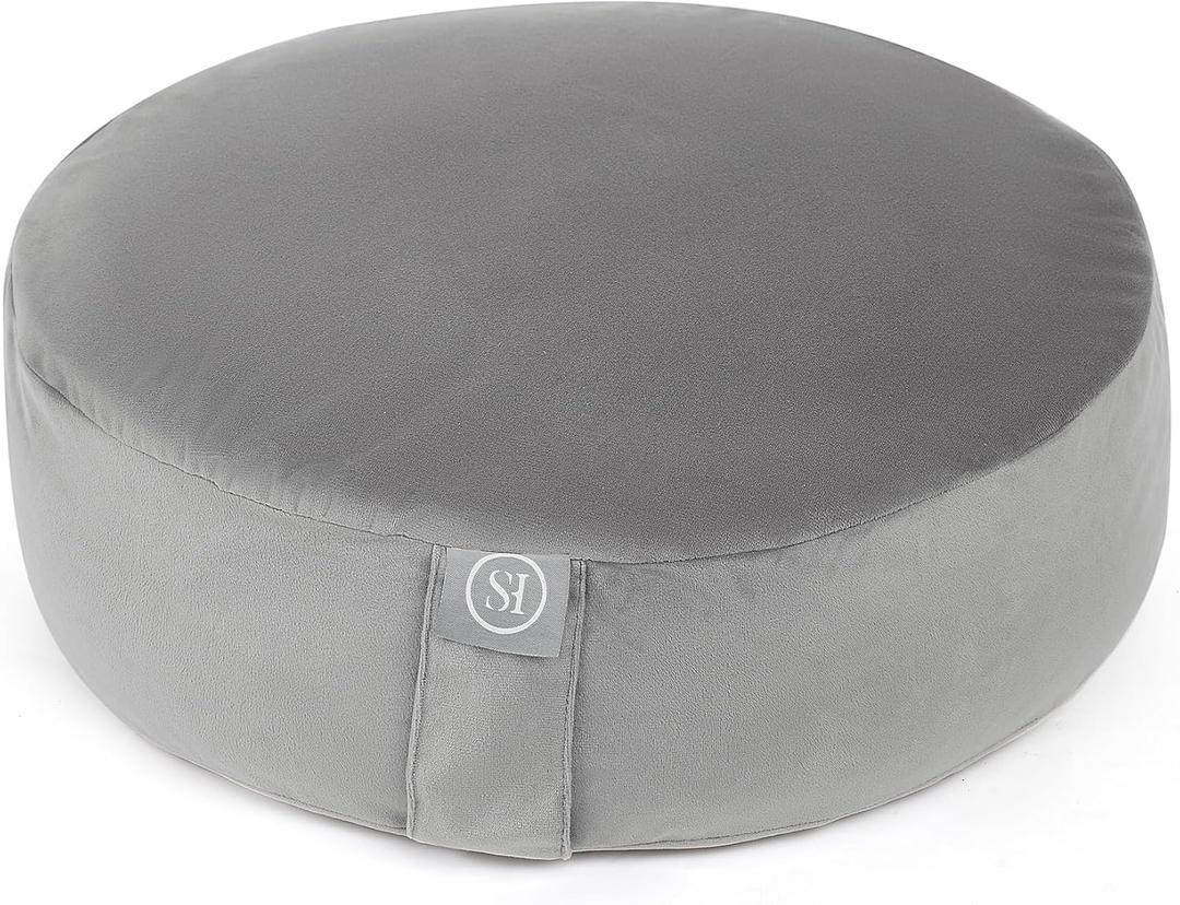 Meditation Cushion Bolster Pillow for Restorative Yoga  Supportive Cushion for Meditation, Pilates, and Relaxation  Filled with Buckwheat Hulls - Removable Cover (Gray)
