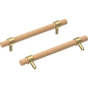 Wooden Drawer Pulls,4-Pack Beech Wood Drawer Handles 9in,Suitable for Kitchen, Living Room, Bedroom, Bathroom and Other Scenes,Gold