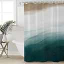 Brown White Teal Ombre Waterproof Shower Curtains Set - Extra Long 72 x 84 Inch, Watercolor Summer Beach Coastal Ocean Polyester Fabric Bathroom Curtain with 12 Hooks, Bathroom Accessories, 1 Panel